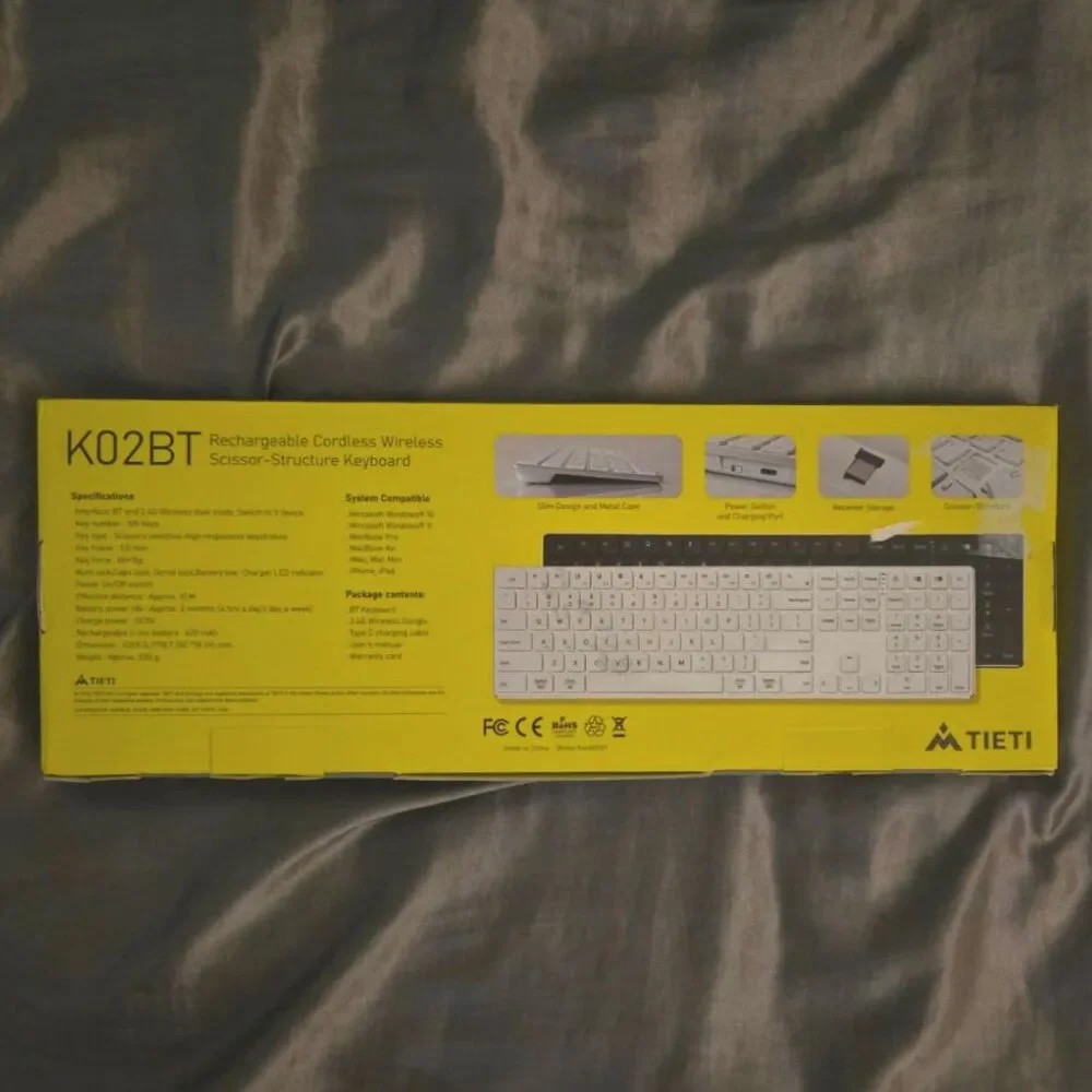 TIETI K02BT 2.4G Wireless Bluetooth Keyboard Rechargeable Mac/Windows
